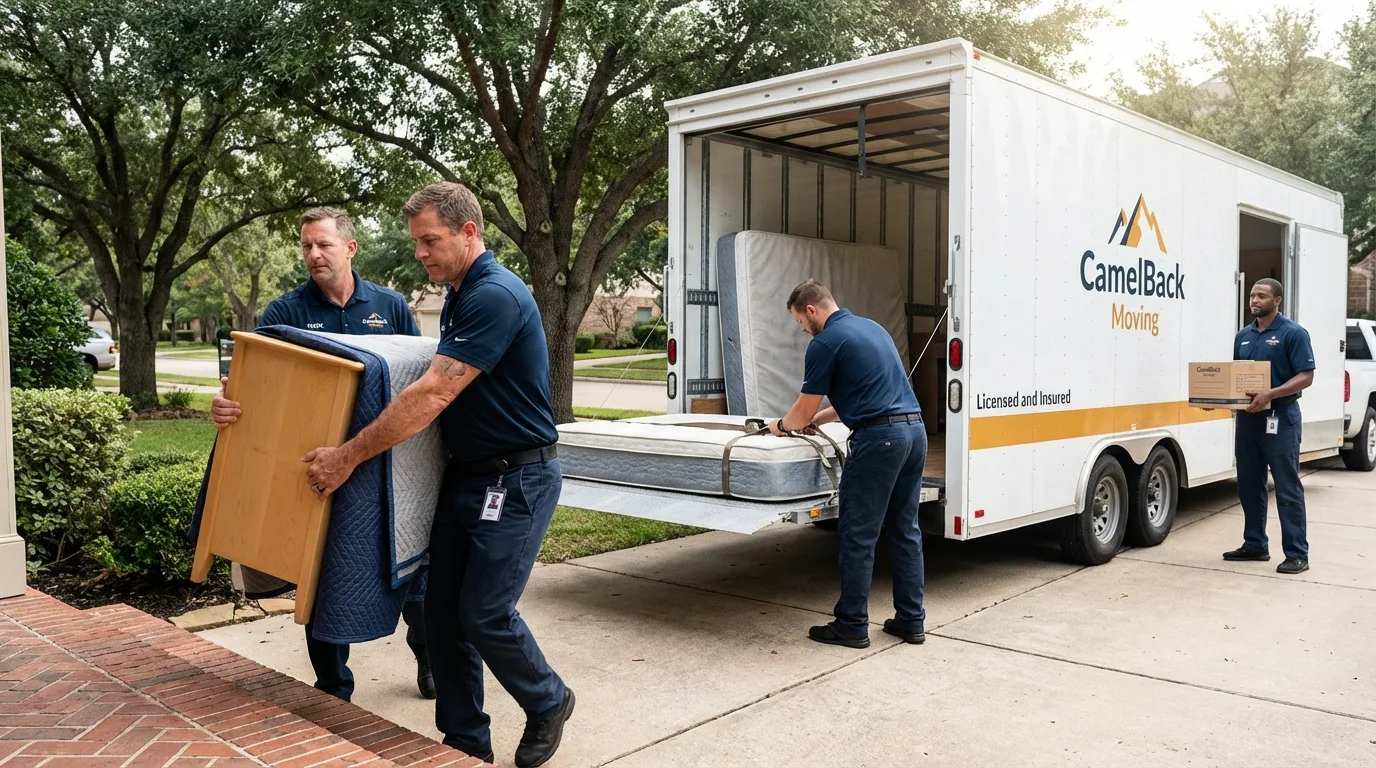 Crew loading residential truck for cross-state move from Potosi, MO