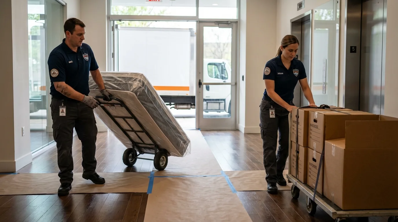 Professional apartment movers loading elevator in Potosi, MO